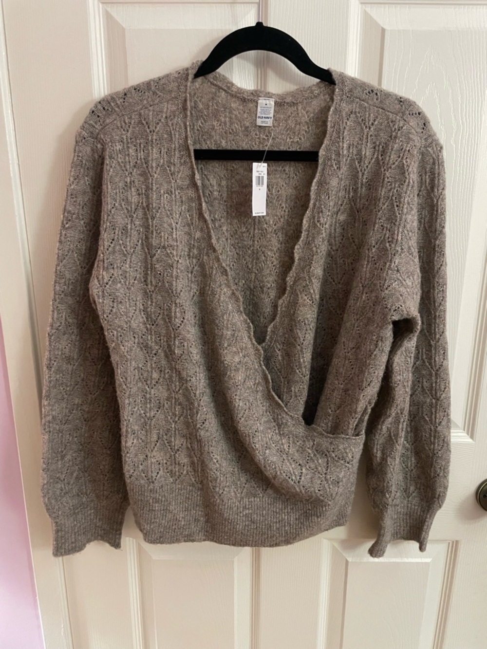 Old Navy Taupe Cable Knit Wrap V-Neck Sweater
